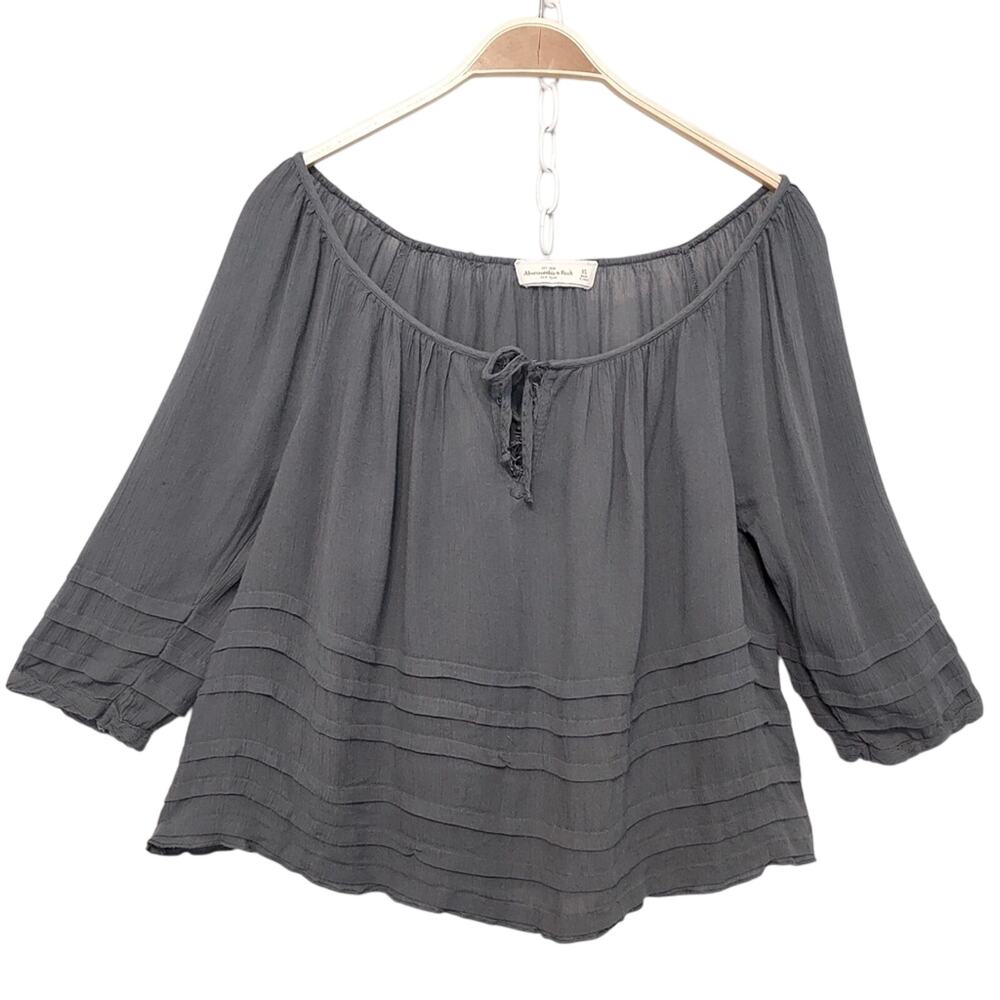 Abercrombie and Fitch Blue Gray Flowy Babydoll Tie 3/4 Sleeve Shirt Blouse Top